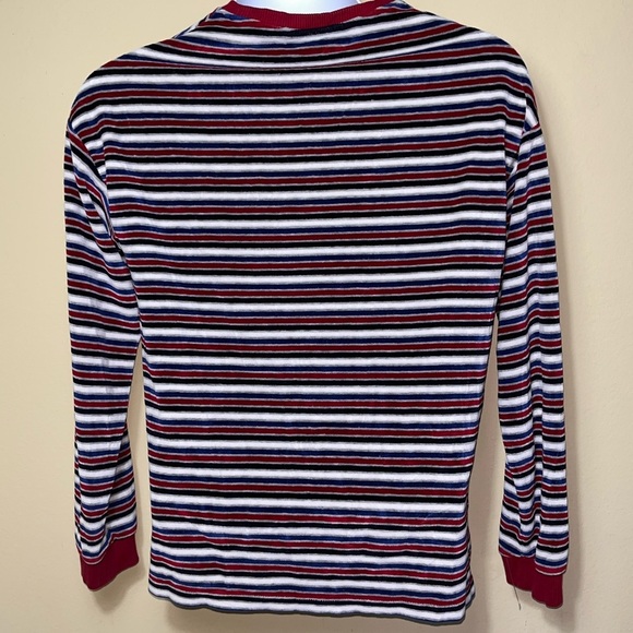 ASOS men’s burgundy stripe long sleeve crew neck towelling 90’s shirt Sz XXS - Picture 4 of 5